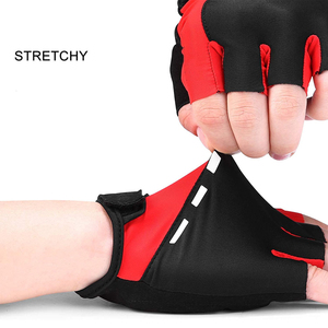 Red Black <b>Fingerless</b> Cycling <b>Gloves</b> With Breathable Polyester Material For Spring Summer Sports Use Black Men's Motorcycle - Product Image 5