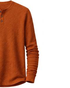Mens Waffle Henley Long Sleeve Thermal T Shirt <b>Rust</b> Orange Casual Button Neck Winter Wear <b>Top</b> Cotton Slim Fit Breathable Fabric - Product Image 5