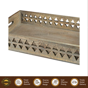 Bandeja de Servir Rectangular de Madera Natural de Alta Calidad, Hecha a Mano, con Acabado en Color Madera y Asas Talladas, para Compradores Mayoristas - Product Image 4