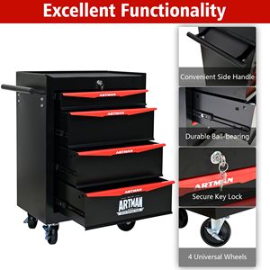 20\" <b>Rolling</b> Metal Tool Chest Cabinet with 4 Ball Bearing Drawers Steel Tool Storage <b>Box</b> Ball Bearing Drawer Slides - Product Image 3