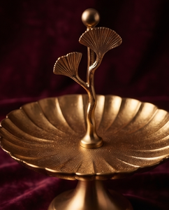 Modern Gold Metal 2 Tier Cake Stand Luxury Ginkgo Leaf Stem Dessert Display <b>Tray</b> Ball Finial Handle Cupcake Holder Party - Product Image 4