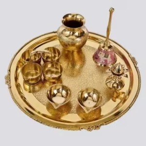Decorative Brass Pooja Thali Designer Look Traditional Style <b>Mandir</b> Pooja Plate Festival Decor - Product Image 1