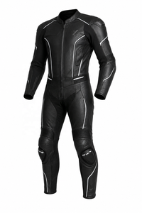 Traje de Motocicleta de Cuero de una Pieza con Detalles Reflectantes |   Negro Azul Marino |   Fabricante OEM ODM |   Diseño de Calidad Premium |   Carreras - Product Image 1
