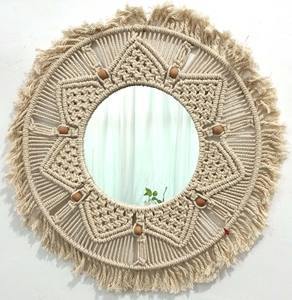 Macrame <b>Hanging</b> Wall <b>Mirror</b> With Fringe Decorative <b>Round</b> <b>Mirror</b> for Home Apartment Living Room Bedroom Entryways - Product Image 3