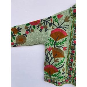 Premium Quality Traditional Handmade Vintage Embroidered Floral Cotton <b>Jacket</b> Green Suzani Style Gift for Her - Product Image 6