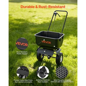 Spargitore di fertilizzante a spinta con larghezza di spargimento di 3,6 m, capacità di carico di 36 kg, 10 pneumatici per tutti i terreni, spargitore a spinta manuale - Product Image 5