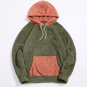 Wholesale Unisex 300G 100% Cotton Colorblock <b>Hoodie</b> Digital Print <b>Fluffy</b> Faux Fur Lined Anti Pilling Winter Streetwear - Product Image 5