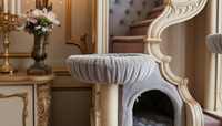 Arbre à chat de style royal de luxe en bois, meubles pour animaux de compagnie de style baroque européen, villa avec escaliers et coussin en velours pour les grands chats