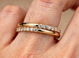 Bague minimaliste à double bande en diamant de laboratoire taille ronde, or massif 14 carats, alliance de mariage, bijoux fins, cadeau de promesse - Product Image 1