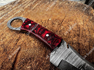 มีดล่าสัตว์และตั้งแคมป์เหล็กดามัสกัสคุณภาพสูงจาก UA Supplies ด้ามไม้พะยูง พร้อมรูจับนิ้ว จับกระชับมือ ปลอกหนัง OEM - Product Image 5