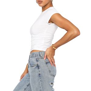 <b>Womens</b> Slim Fit <b>White</b> Cropped T <b>Shirt</b> <b>Womens</b> Streetwear Style Round Neck <b>Short</b> <b>Sleeve</b> Tee free sample ODM OEM customisation tee - Product Image 3