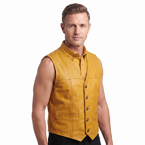 Chaleco de Cuero para Hombre, Sin Mangas, Estilo Motero, con Botones, Chaleco de Cuero Genuino para Motocicleta - Product Image 6