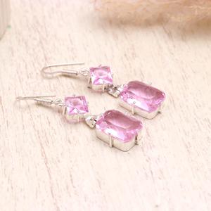 Natural Kunzite Gemstone 925 Sterling <b>Silver</b> <b>Dangle</b> <b>Earrings</b>, Pink Faceted Rectangle Drop <b>Earrings</b>, Handmade Fine Jewelry for Wo - Product Image 4