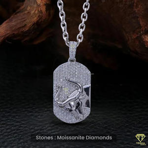 Designer Bull Pendant Necklace With Moissanite Diamonds And White Gold Finish Hip Hop Jewelry - Product Image 2