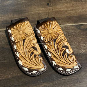 Vente chaude à la main en cuir repoussé couteau pliant Clip étui Western Floral en cuir véritable couteau pliant pochette avec boucle de ceinture - Product Image 5