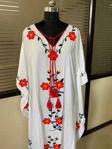 Vestido Largo Kaftan de Playa con Cintura Imperio, Bordado Gótico, Estilo Japonés, Sexy, Ropa de Mujer, Estilo Bohemio, Floral, para Playa, Maxi Vestido - Product Image 6