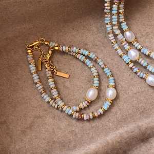 Multicolor Gemstone Pearl Bracelet Gold Plated Brass Dainty Stacking Jewelry Minimalist Layered Bracelet - Product Image 4