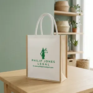 Sac de courses tendance en jute personnalisé, réutilisable, avec poignées en corde, pour l'épicerie, le commerce de détail, les voyages et les courses quotidiennes - Product Image 1
