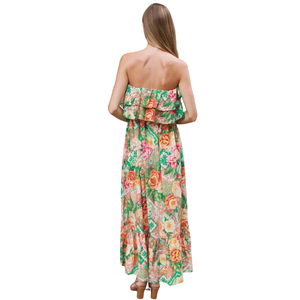 Vestido largo floral con cuello cuadrado para mujer, vestido de playa de manga corta - Product Image 2