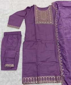 Salwar Kameez Dupatta Morado Bordado, Tradicional, Largo hasta el Tobillo, Estilo Casual de India y Pakistán, Regular 85574 BLUESTAR- BS:-162 - Product Image 3