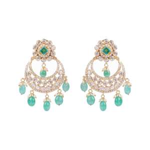 Pendientes tradicionales Polki con cuentas verdes, joyería étnica nupcial y festiva para bodas, fiestas y compromisos. - Product Image 2