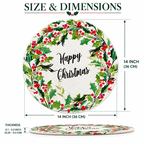Mantel individual navideño de poliéster estampado con diseño de bayas rojas, hojas de acebo verdes y pájaros - Product Image 2