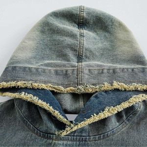 เสื้อฮู้ดยีนส์โอเวอร์ไซส์แบบฟอกสี ยี่ห้อ OME ขายส่ง เสื้อฮู้ดยีนส์ผู้ชาย แจ็คเก็ตฤดูหนาว - Product Image 5