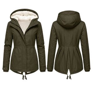 Parka pour femme en toile vert olive personnalisée, haute qualité, tissu durable, capuche anti-tempête, manches longues, ourlet confortable - Product Image 1