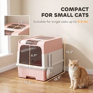 Smart Pink <b>Cat</b> Litter <b>Box</b> with Large Interior Front Entry and Top Exit Easy Cleaning Hooded Tray and Drawer Pan for <b>Cats</b> Dogs - Product Image 2