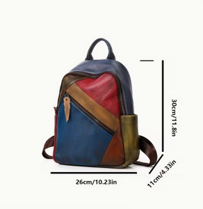 Color Blocked Leather Backpack Multi Color Patchwork Design Men Women Travel Backpack multi pocket leather backpack for daily us - Product Image 6