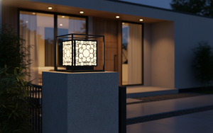 Lámpara de Poste LED Geométrica Moderna de 12 Pulgadas, Lámpara de Pilar de Acero Negro Impermeable para Villa, Iluminación Exterior Cálida de 220V - Product Image 2