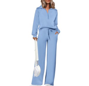 Conjunto Deportivo Rosa para Mujer, Color Sólido, Manga Larga, Media Cremallera, Casual, Transpirable, Corte Holgado, Cintura con Cordón, para Primavera - Product Image 2