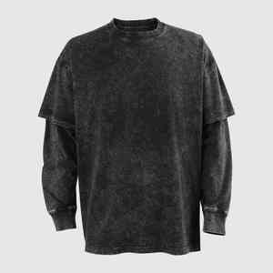 Camiseta de Manga Larga Oversize para Hombre, Negra, de Algodón Lavado, Cuello Redondo, Estilo Casual, Tejido Jersey Sólido - Product Image 2