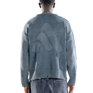2026 Soft Knit Men Distressed <b>Pullover</b> <b>Sweater</b> 100% Cotton Breathable Winter New Design - Product Image 4