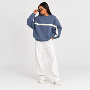 Sweat-shirt oversize tendance pour femme, col rond et épaules tombantes, coupe décontractée, manches longues - Product Image 1
