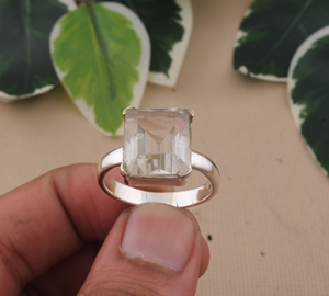 Wholesale Classic Wedding Party Large <b>Emerald</b> Cut Clear Quartz 925 Sterling <b>Silver</b> Rectangle Solitaire <b>Ring</b> Women - Product Image 1