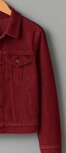 Veste en jean de haute qualité, classique, boutonnée, couleur bordeaux, en coton, style streetwear décontracté - Product Image 6