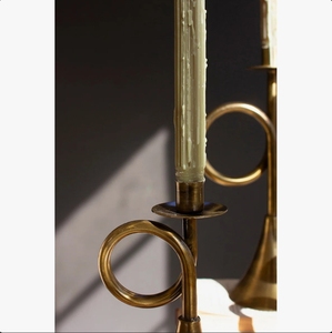 Antique Brass Metal Handmade Eco-Friendly Horn Taper Candle Holder-Vintage <b>Musical</b> Instrument Shaped Candlestick <b>Stand</b> Christmas - Product Image 3