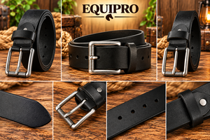 Equipro Black Textured Genuine Cowhide Leather <b>Belt</b> Alloy Square Pin <b>Buckle</b> Animal Print 3.5cm Width High Strength Casual - Product Image 3