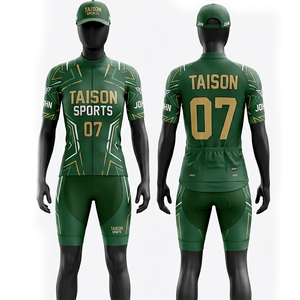 ชุดปั่นจักรยานผู้หญิง โพลีเอสเตอร์พรีเมียม สีเขียวทอง ดีไซน์แผงสีทอง ระบายอากาศได้ดี แห้งเร็ว กระชับรูปร่าง พิมพ์ลายแบบซับลิเมชั่น โลโก้สั่งทำได้ - Product Image 1