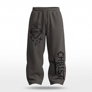 Pantalon de survêtement gris pour homme avec imprimé couronne d'épines de Jésus et lettrage croix, taille élastique avec cordon de serrage, joggers décontractés - Product Image 3