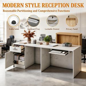 Mostrador de Recepción Moderno de 79 Pulgadas para Dos Personas, Mostrador de Oficina de Piedra con Cajones, Bandeja para Teclado y Gestión de Cables LED - Product Image 5