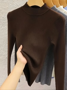 เสื้อคาร์ดิแกนไหมพรมคอวี แขนยาว ทรงเข้ารูป สำหรับผู้หญิง  ผ้าวูล/แคชเมียร์ สีพื้น ปักลายด้านหน้า - Product Image 3
