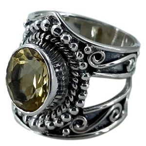 Citrine 925 Sterling Silver <b>Boho</b> Statement Promise <b>Ring</b> for Women Yellow Gemstone 8 x 10 mm Oval November Birthstone Month - Product Image 1