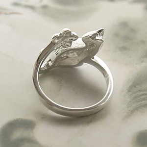 925 Sterling Silver Cat Flower <b>Adjustable</b> <b>Ring</b> Cute Animal Floral Bezel Setting Unisex Gift Open Band Wholesale Jewelry - Product Image 3
