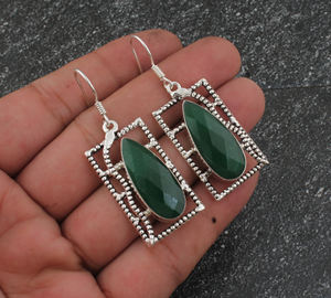 Pendientes Colgantes Minimalistas Vintage de Jade Verde con Puntos en Forma de Gota, Plateados en Plata de Ley 925, Delicados, para Regalo de Boda o Fiesta - Product Image 4