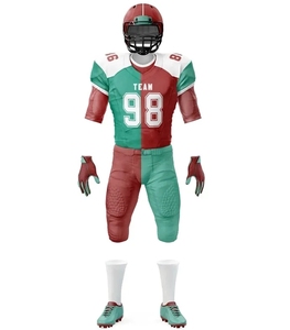 Uniforme de Fútbol Americano para Hombre, Conjunto de Jersey y Pantalones Rojo y Verde Sólido, Absorbente de Humedad, 100% Poliéster, Impresión por Transferencia de Calor en la Parte Delantera - Product Image 1