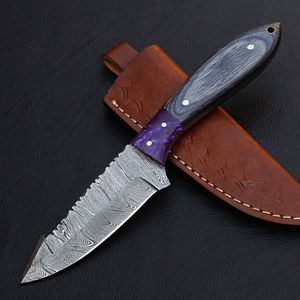 Couteau de chasse Damas à lame fixe avec étui en cuir – Couteau de chasse à pointe tombante – Fournisseur en gros OEM pour fabricants en vrac - Product Image 1