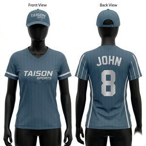 Maillot de football pour femme en polyester interlock de qualité supérieure, respirant, bleu à fines rayures, avec détails sur les côtés, logo personnalisé par transfert thermique - Product Image 1