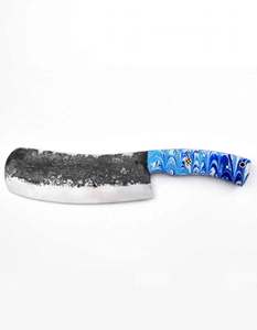 Cuchillo de Cocina para Carne, Forjado a Mano, de Acero con Alto Contenido de Carbono, con Mango de Resina Azul con Diseño de Remolino - Product Image 5